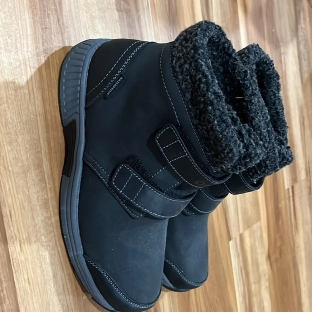 new! Ortho Feet Waterproof Boots Velcro Orthopedic Winter Nonslip Black Leather